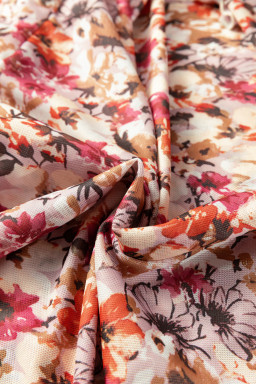 Red Lettuce Trim Floral Print Mesh Long Sleeve Top