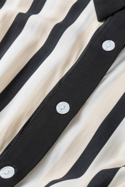 Black Stripe 3/4 Puff Sleeve Shirt Style Button Down Midi Dress