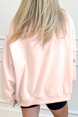 Apricot Pink Sequin Bow Cherry Patched Mock Neck Baggy Sweatshirt