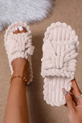 Sabatilles de punta oberta de pana amb decoració de llaç blanc