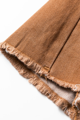Coffee High Waist Button Fly Seamed Raw Hem Flare Jeans
