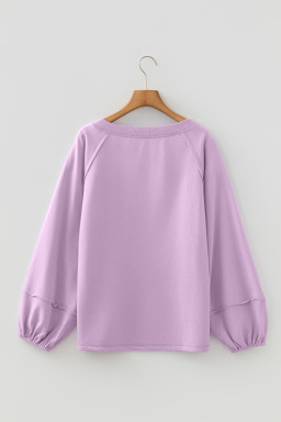 Orchid Petal Solid Color Raw Seam Patchwork Baggy Sweatshirt