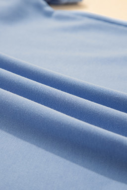 Sky Blue Solid Color Contrast Textured Patchwork Raw Edge 2pcs Short Set