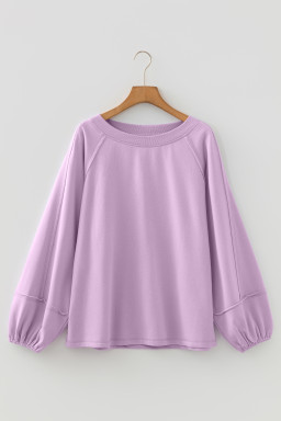 Orchid Petal Solid Color Raw Seam Patchwork Baggy Sweatshirt