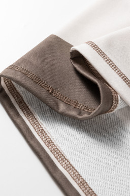 Brown Striped Color Block Zip Collar 3/4 Sleeve Oversize Sweatshirt