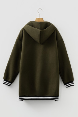 Four Leaf Clover Contrast Cuffed Drop Shoulder Zip up Tunic Hoodie