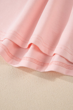 Gossamer Pink Plus Size Solid Color Asymmetric Neck Short Sleeve Blouse