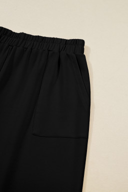 Black Plus Size Elastic Waist Asymmetrical Hem Loose Capris Pants