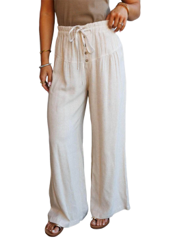 Jet Stream Drawstring Elastic Waist Button Pleated Detail Wide Leg Pants