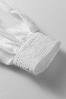 White Crinkled Texture Lantern Sleeve Button Down Loose Shirt