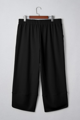 Black Plus Size Elastic Waist Asymmetrical Hem Loose Capris Pants