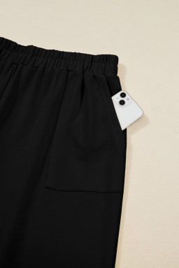 Black Plus Size Elastic Waist Asymmetrical Hem Loose Capris Pants