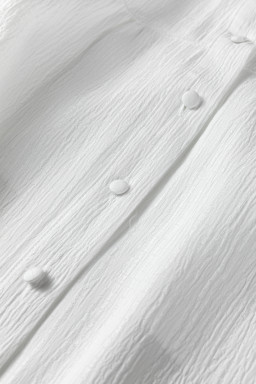 White Crinkled Texture Lantern Sleeve Button Down Loose Shirt