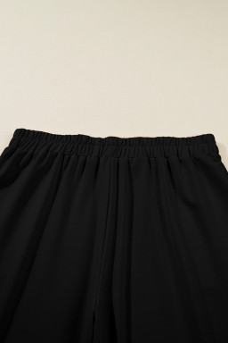 Black Plus Size Elastic Waist Asymmetrical Hem Loose Capris Pants