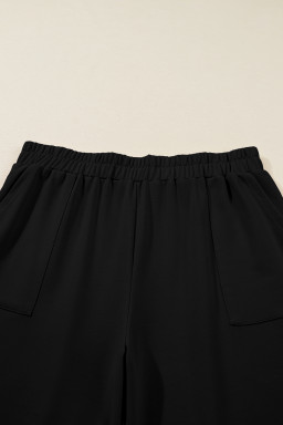 Black Plus Size Elastic Waist Asymmetrical Hem Loose Capris Pants