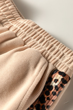 Parchment Leopard Trim Zipped Short Sleeve Casual Set