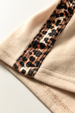 Parchment Leopard Trim Zipped Short Sleeve Casual Set