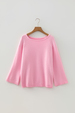 Pink Solid Color Knit Loose Bracelet Sleeve Dolman Sweater