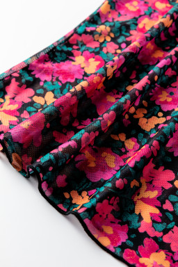 Rose Slim Fit Floral Mesh Long Sleeve Mock Neck Top