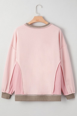 Light Pink Color Block Waffled Patchwork Be Mine Cracking Checkered Heart Print Sweatshirt