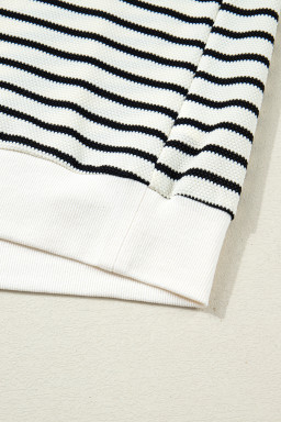 White Stripe Ruffle Trim Drop Shoulder Top Drawstring Loose Pant Set