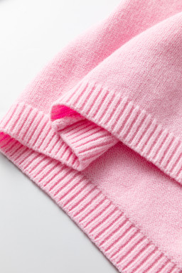 Pink Solid Color Knit Loose Bracelet Sleeve Dolman Sweater