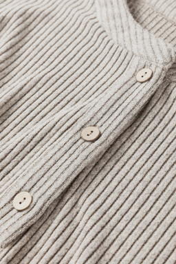 Simply Taupe Plus Size Ribbed Knit Kangaroo Pocket Henley Long Sleeve Top