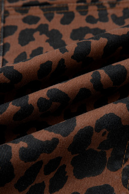 Brown Clear Seam Detail Patchwork Leopard Print Jeans