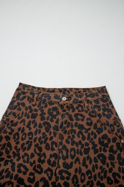 Brown Clear Seam Detail Patchwork Leopard Print Jeans