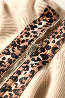 Parchment Leopard Trim Zipped Short Sleeve Casual Set