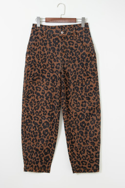 Brown Clear Seam Detail Patchwork Leopard Print Jeans