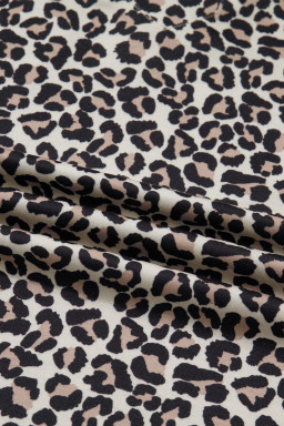 Khaki Leopard Print Zip Neck Striped Webbing Patchwork T Shirt Mini Dress