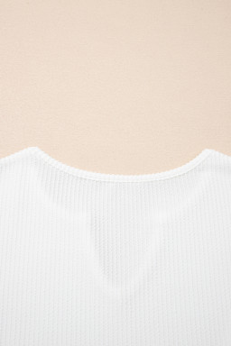 White Spiral Ribbed Raw Seam Color Block Patchwork Long Sleeve Top