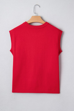 Fiery Red YEEHAW Embroidered Letter Loose Short Sleeve Sweater