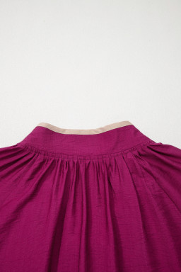 Wild Ginger Plus Size Contrast Trim Button V Neck Puffy Bracelet Sleeve Blouse