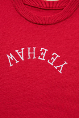Fiery Red YEEHAW Embroidered Letter Loose Short Sleeve Sweater