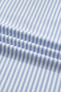 Sky Blue Stripe Plus Size Leopard Patchwork Collar Short Bubble Sleeve Blouse