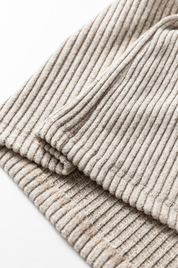 Simply Taupe Plus Size Ribbed Knit Kangaroo Pocket Henley Long Sleeve Top