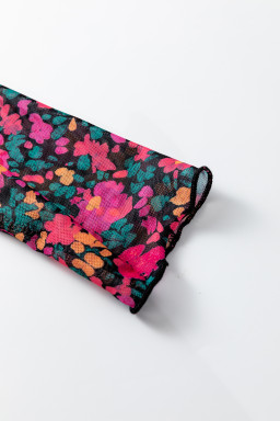 Rose Slim Fit Floral Mesh Long Sleeve Mock Neck Top