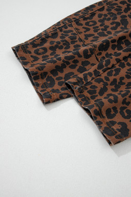 Brown Clear Seam Detail Patchwork Leopard Print Jeans