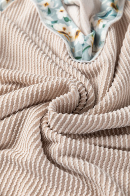 Parchment Twist Ribbed Floral Contrast Patchwork Long Sleeve Top