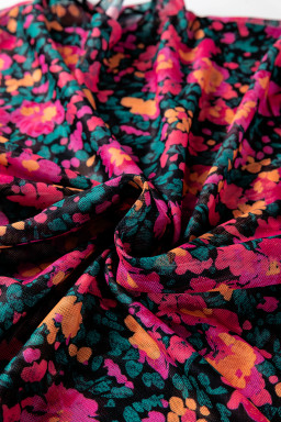 Rose Slim Fit Floral Mesh Long Sleeve Mock Neck Top