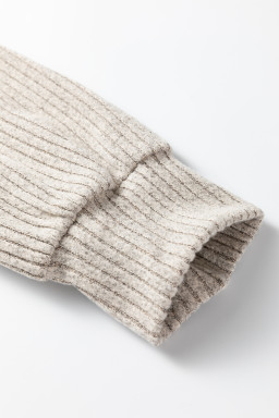 Simply Taupe Plus Size Ribbed Knit Kangaroo Pocket Henley Long Sleeve Top