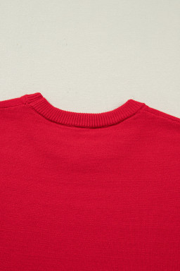 Fiery Red YEEHAW Embroidered Letter Loose Short Sleeve Sweater