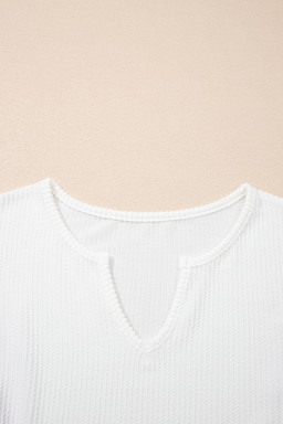 White Spiral Ribbed Raw Seam Color Block Patchwork Long Sleeve Top