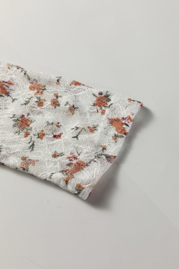 White Floral Lace Patchwork Square Neck Long Sleeve Top