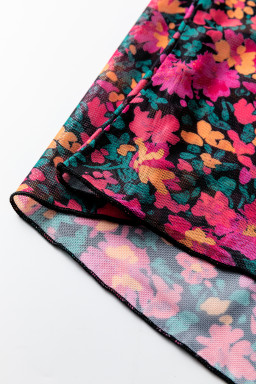 Rose Slim Fit Floral Mesh Long Sleeve Mock Neck Top