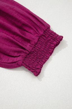 Wild Ginger Plus Size Contrast Trim Button V Neck Puffy Bracelet Sleeve Blouse