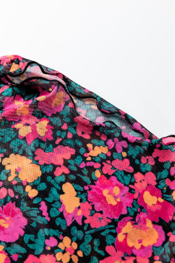 Rose Slim Fit Floral Mesh Long Sleeve Mock Neck Top