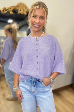 Lavendula 3/4 Sleeve Boxy Knit Button Down Sweater Cardigan